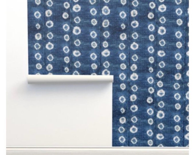 Bohemian Blue Wallpaper, removable | Tribal Mud Cloth Pattern | Easy Peel Stick Wall Decor