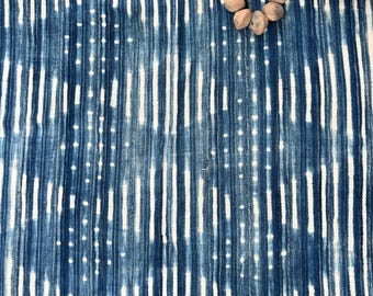Vintage Indigo Mud Cloth Throw, Striped Denim Fabric, West African Textile