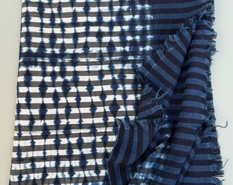 Mud Cloth fabric, African Fabric, Vintage Shibori Baule Cloth, Blue and white tie dye mud cloth, vintage indigo fabric