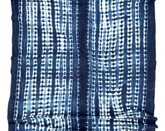 Vintage Indigo Mud Cloth Throw, African fabric, Shibori striped denim