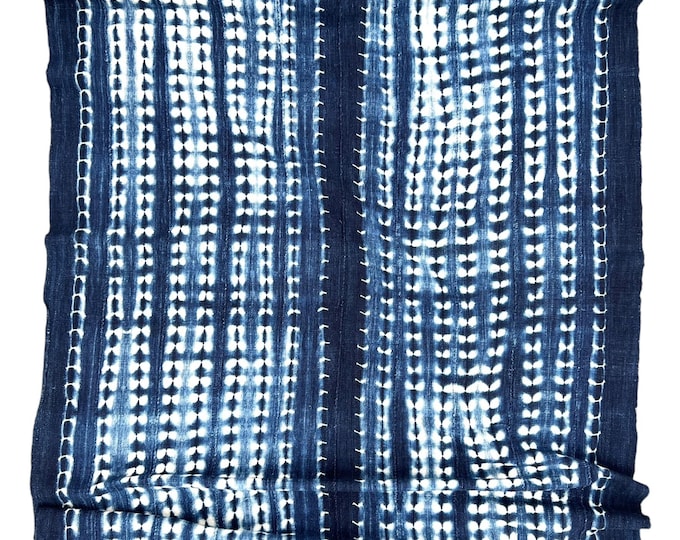 Vintage Indigo Mud Cloth Throw, African fabric, Shibori striped denim