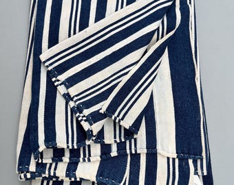 Vintage Indigo Striped Mud Cloth Fabric: African Textile (57x39 inches)