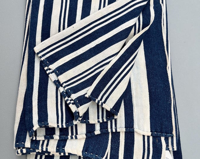 Vintage Indigo Striped Mud Cloth Fabric: African Textile (57x39 inches)