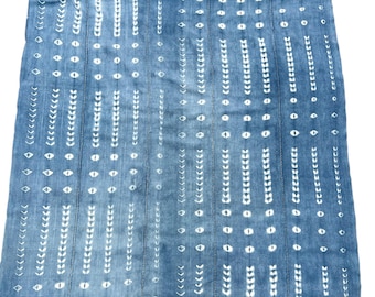 Faded blue and white fabric, Boho Tie dye denim,  Vintage fabric with fringe,