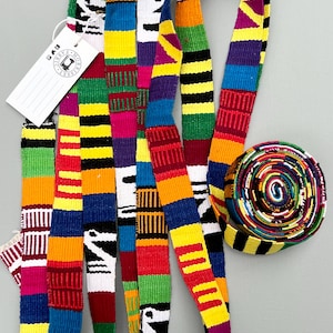 Guatemalan decorative trim, Hand-Made multi color Strapping, Multi color design, Hand Loomed trim, 4.7 Yard Piece, rainbow color cotton trim