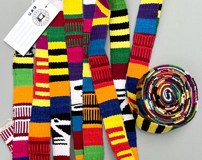 Guatemalan decorative trim, Hand-Made multi color Strapping, Multi color design, Hand Loomed trim, 2.5 Yard Piece, rainbow color cotton trim