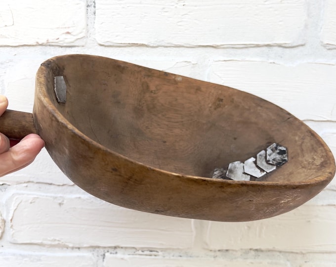 African Scoop Bowl- Hand carved wood- Farmhouse scoop, Primitive African Art, Perfectly Imperfect- Rustic Housewarming gift bowl- wood bowl