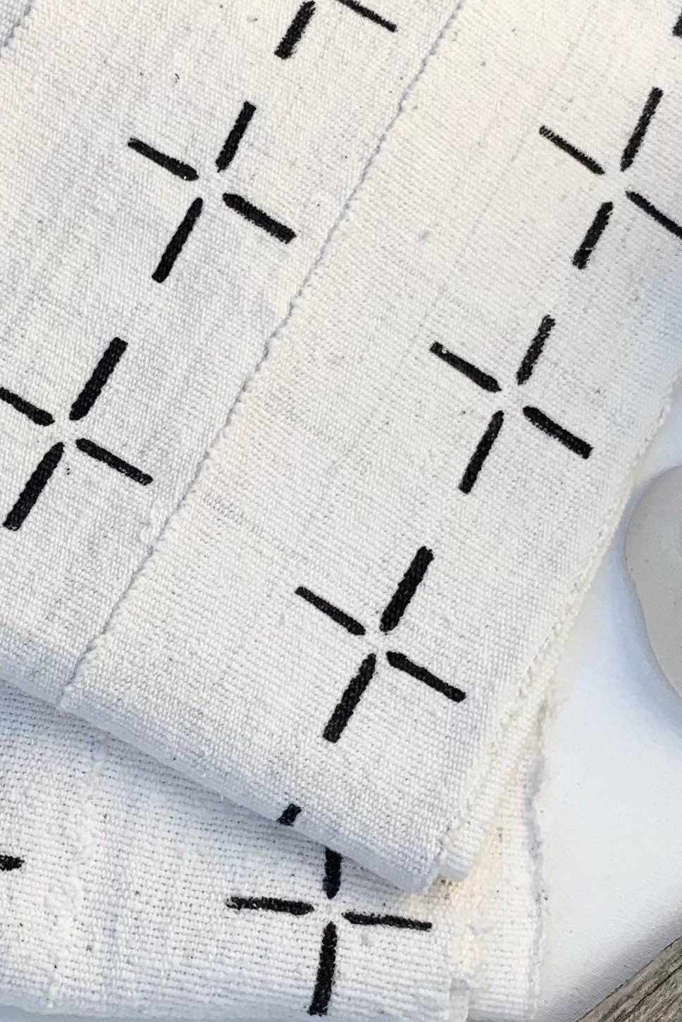 African Mud Cloth table runner, Black Print on white mud cloth fabric