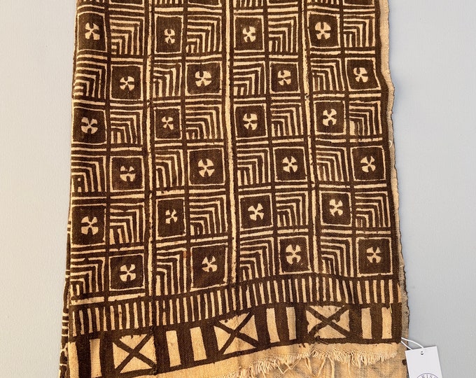 Mud Cloth Fabric, geometric brown and tan design, African fabric, vintage textile, home decor throw