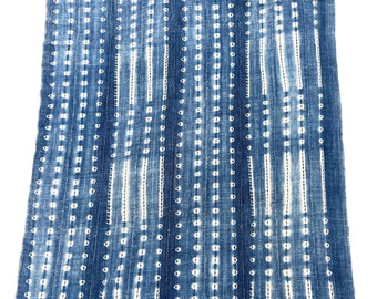 Hand Sewn Mud Cloth, indigo blue tie dye throw, Vintage Shibori mudcloth from Africa, Morrissey Fabric