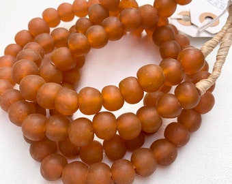 Glass Bead Strand, Glass Beads from Africa, Rusty orange color, Hand Made Recycled Glass Beads, Morrissey Fabric