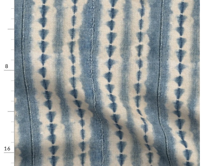 Boho tie dye mud cloth fabric, light blue and white shibori cotton denim, upholstery, cut and sew fabric