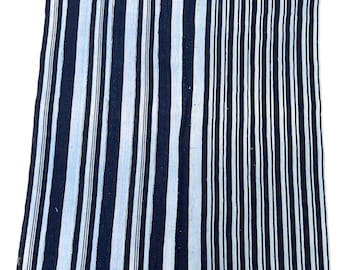 Striped mud cloth vintage fabric, Indigo blue and white mudcloth stripes, Vintage African fabric, Morrisseyfabric