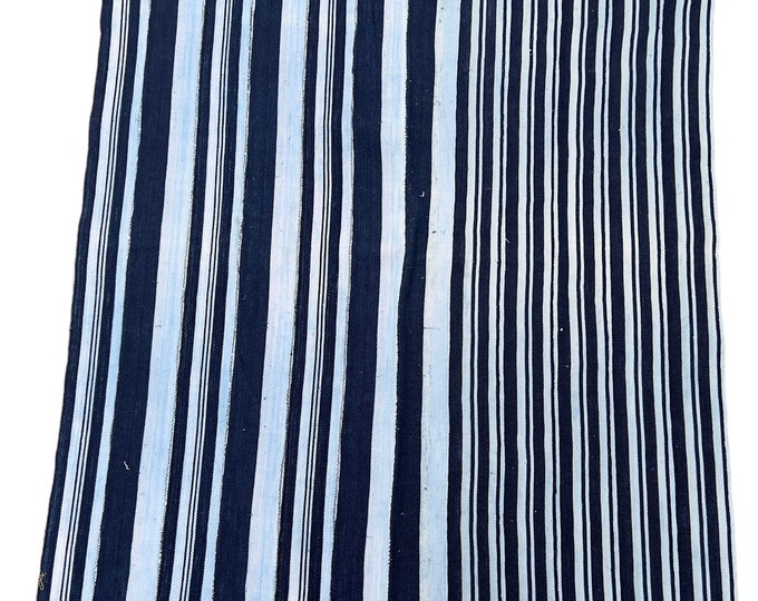 Striped mud cloth vintage fabric, Indigo blue and white mudcloth stripes, Vintage African fabric, Morrisseyfabric