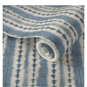 Denim Mud cloth wallpaper light blue, removable boho eclectic style home decor