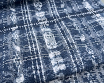 Guatemalan vintage fabric. Indigo stripe Ikat material with silver lurex. Cotton Corte cloth in Blue and white.