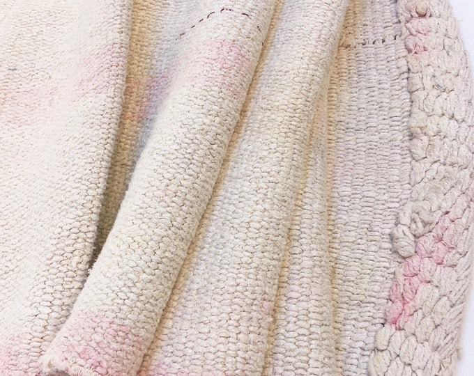 Vintage Natural Hemp Rug, Rustic decor, Pink and Natural Fabric, nursery rug, Morrissey Fabric