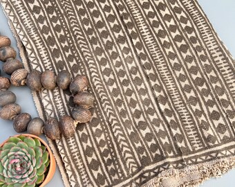 Mud Cloth Fabric, geometric brown and tan design, African fabric, vintage textile, home decor throw