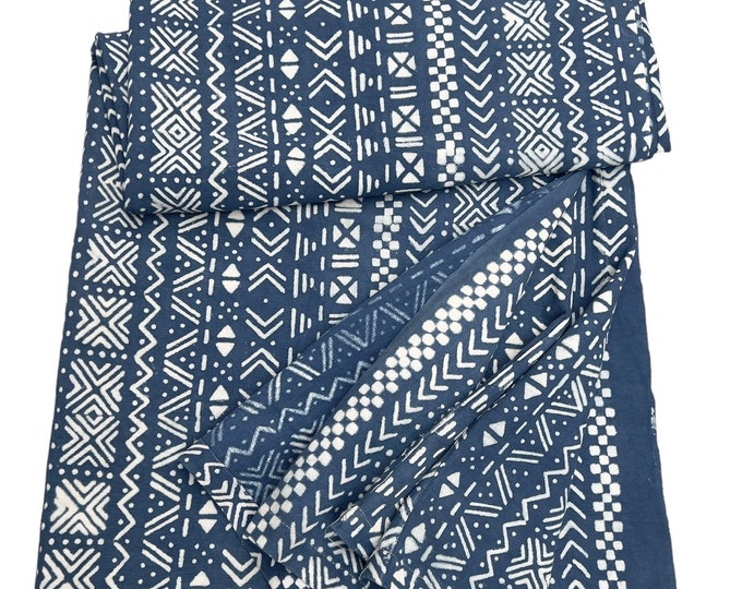King Size blue and white hand painted boho bedspread, ethnic design fabric, Boho home decor