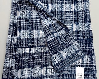 Vintage Guatemalan Ikat Fabric: Blue Stripe Corte Cloth, Ethnic Textile