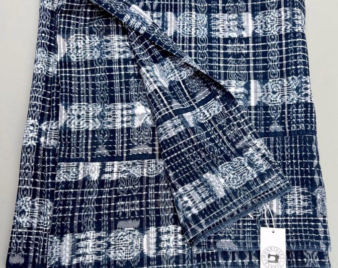 Vintage Guatemalan Ikat Fabric: Blue Stripe Corte Cloth, Ethnic Textile