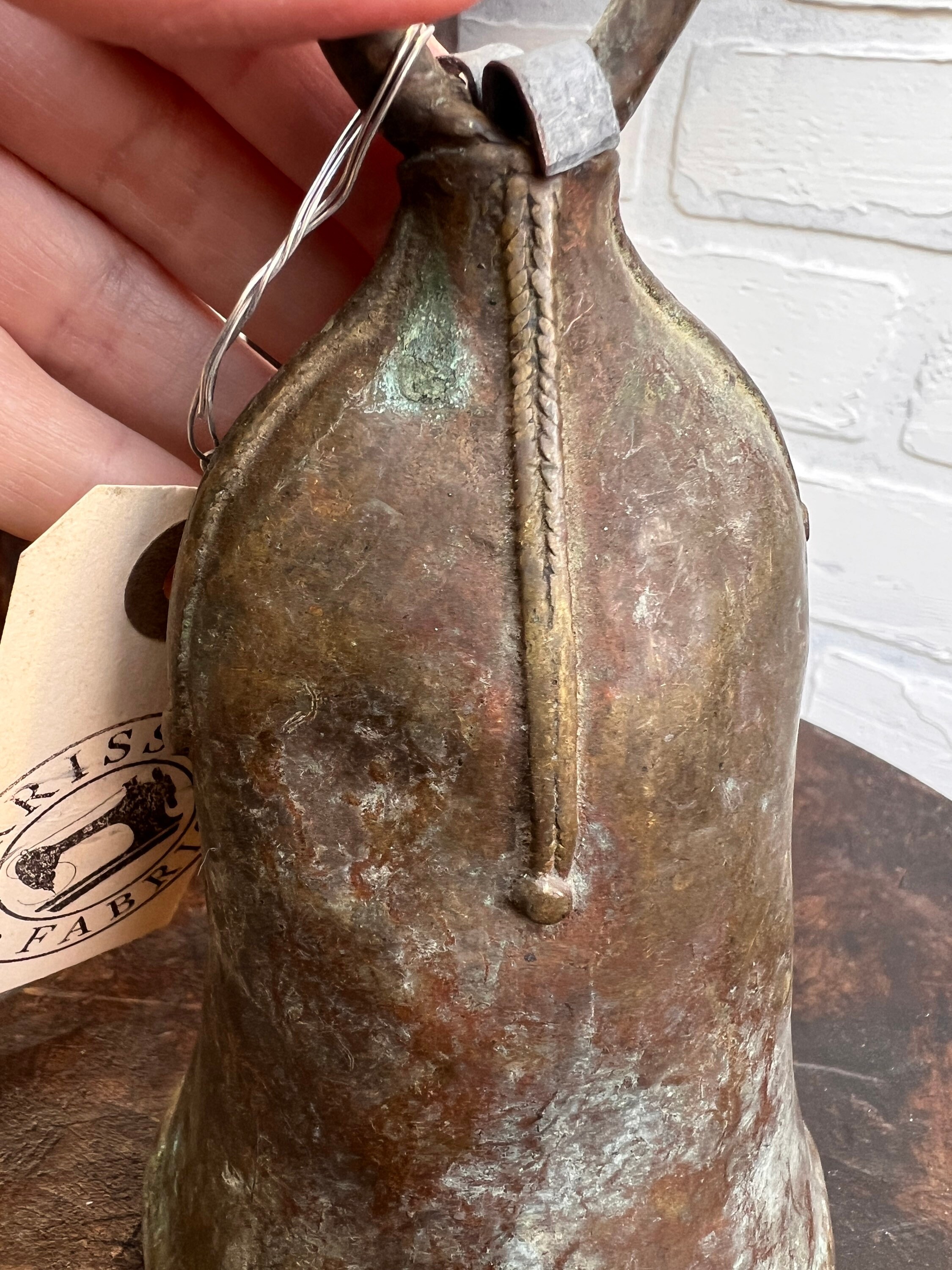 Large Antique Brass Cow Bell, Rustic African hand made bronze bell
