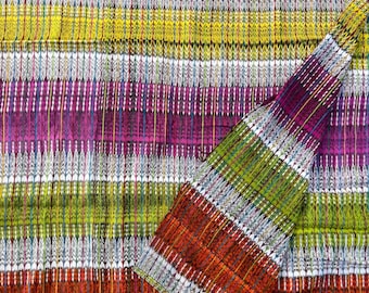 Vintage Guatemalan Fabric, Wool and Cotton Rainbow Color Throw Blanket, Vintage Corte Cloth