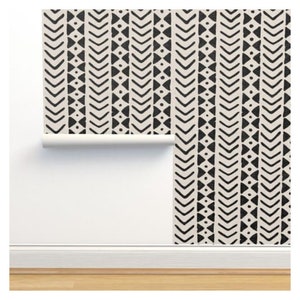 Block print traditional un-pasted pebble wallpaper, mud cloth wall art black and white ethnic style image 5