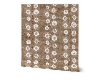 Mud Cloth Block Print traditionelle ungeklebte Kieselsteintapete, sanfter brauner und weißer Ethno-Stil