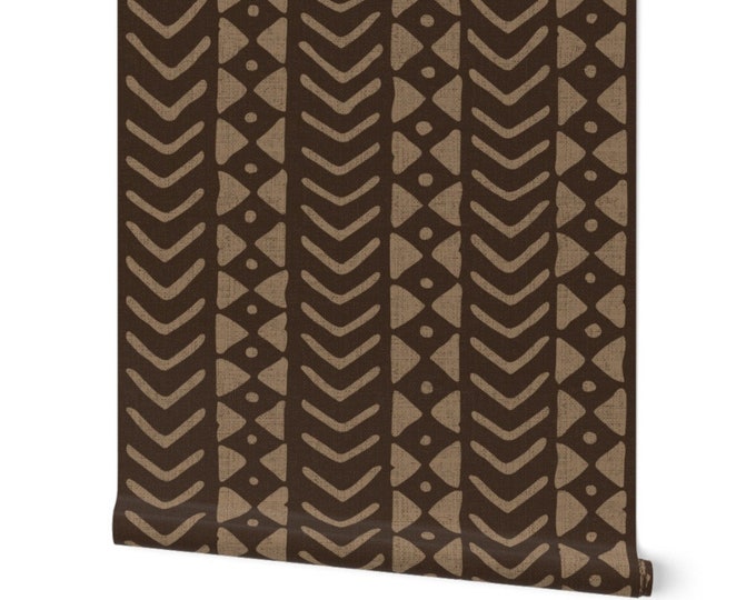 Peel and stick wallpaper boho home, brown block print mud cloth wall decor