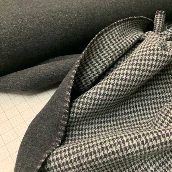 fabric wool cut and sew houndstooth charcoal grey, coat or blanket material, winter woolen reversible