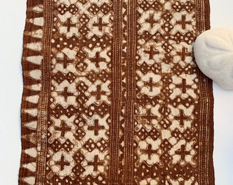 Vintage Asian Hemp Fabric, Natural fiber rust and ivory print, pillow fabric, Rustic table runner, Morrissey Fabric