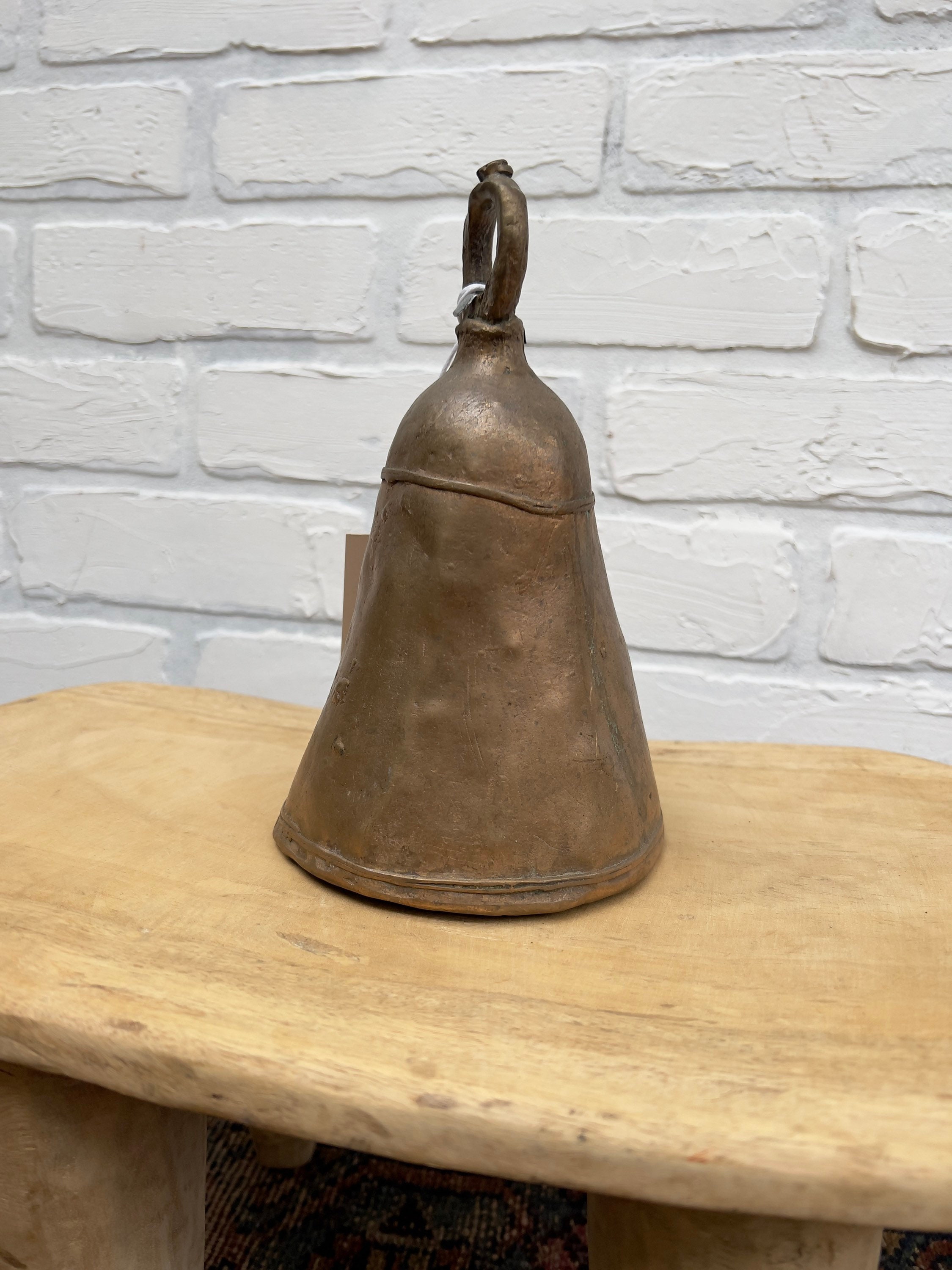 Reserved Large Antique Brass Cow Bell, Rustic African hand made brass