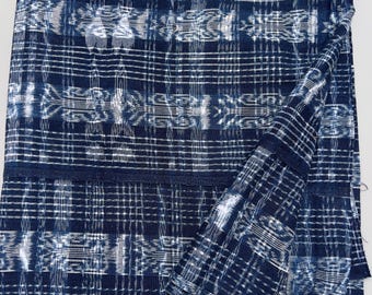 Vintage Guatemalan Ikat Fabric: Blue and White Cotton Corte Textile for home or fashion
