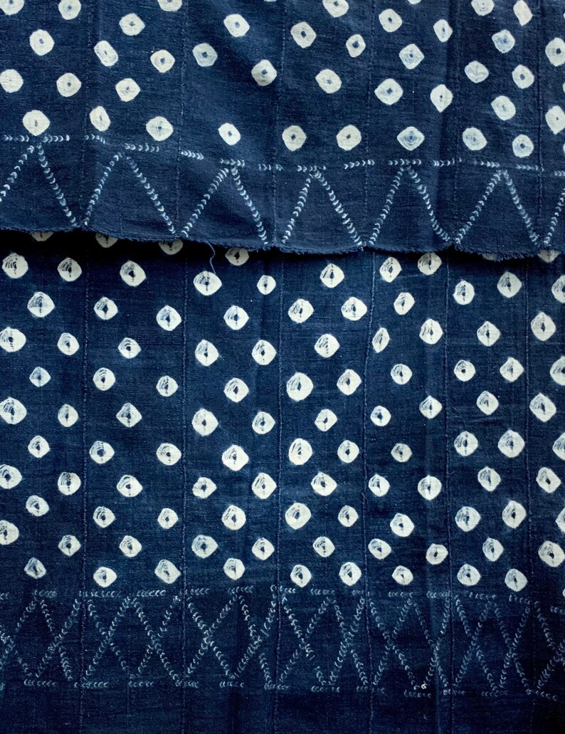 Mud Cloth African Indigo throw Morrissey Fabric Blue and White Shibori tie dyed vintage mudcloth