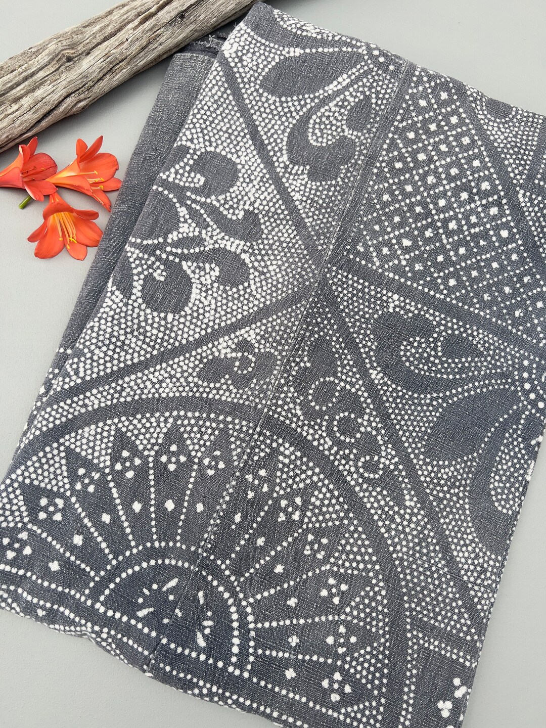 Gray Vintage Batik Fabric, Vintage Chinese Hemp Bedcover, Global Decor