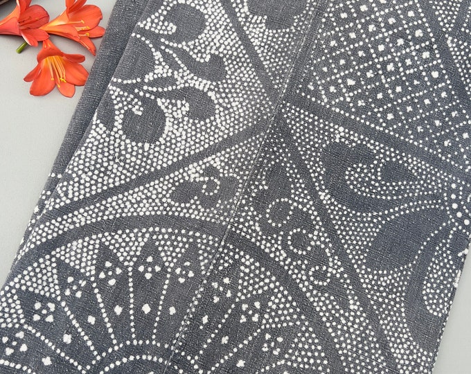 Gray Vintage Batik Fabric, Vintage Chinese hemp bedcover, Global Decor Textile, Morrissey Fabric, Chinoiserie Home Decor