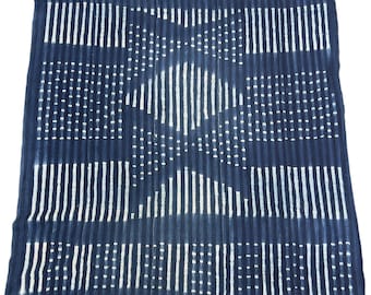 Jean throw- Abstract African Design- Textile Throw- Vintage Bohemian- mud cloth- blue and white- housewarming gift decor