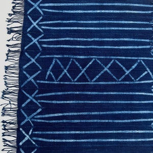Navy Blue Throw blanket, dark blue jean cotton blanket, hand dyed heavy denim blanket with fringe, dark blue housewarming gift
