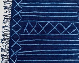 Navy Blue Throw blanket, dark blue jean cotton blanket, hand dyed heavy denim blanket with fringe, dark blue housewarming gift