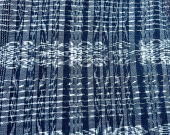 Vintage Blue and white Guatemalan Fabric, Indigo stripe Ikat Fabric, corte cloth