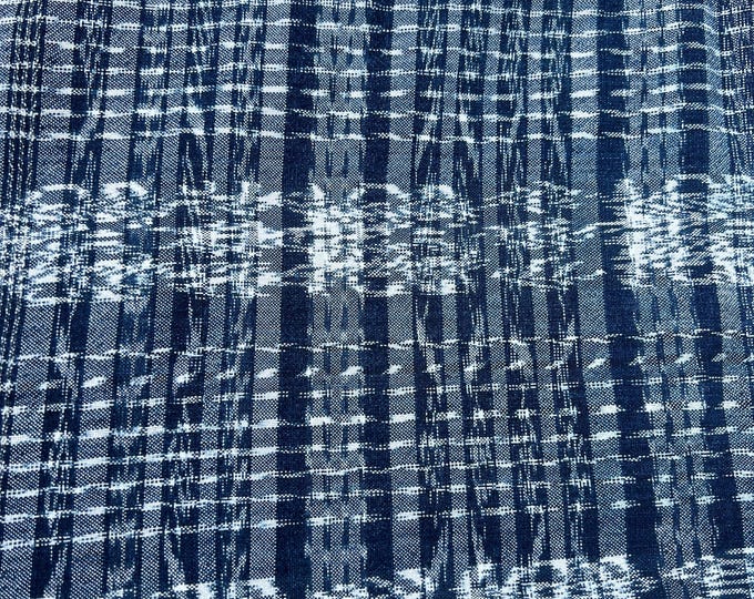 Vintage Blue and white Guatemalan Fabric, Indigo stripe Ikat Fabric, corte cloth