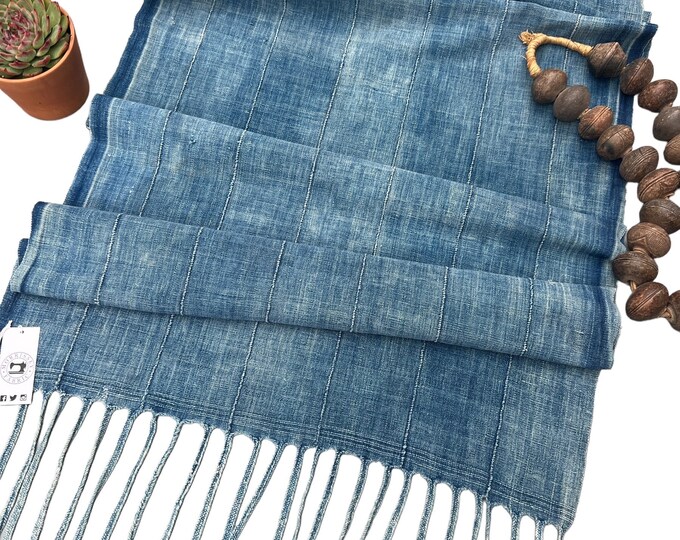 Boho denim throw or scarf, Mud Cloth, Rustic Denim home decor