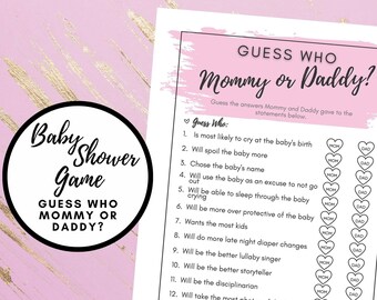 Mommy Or Daddy Baby Shower Guess Game Cards – 24 Count – Pink With Gold Glitter Dots, 5x7 Inches