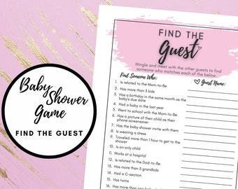 Find the Guest Baby Shower Game, Instant Download Baby Shower Game, Modern Baby Shower Theme, Girl Baby Shower, Printable, Baby Shower Game