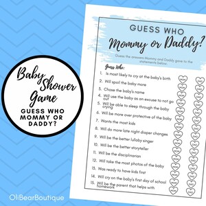 Guess Who Mommy or Daddy Baby Shower Game, Instant Download Baby Shower Game, Mommy or Daddy, Boy Baby Shower, Guess Who, Printable Game