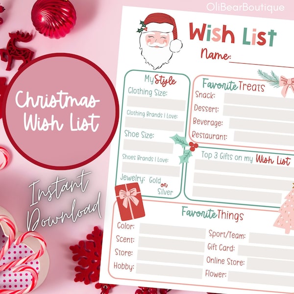 Adult Christmas Wish List, Christmas Questionnaire, Printable Christmas Wish List, Christmas Wish List, Christmas List, Christmas Gift Wish