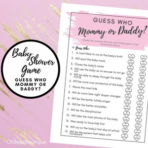 Guess Who Mommy or Daddy Baby Shower Game, Instant Download Baby Shower Game, Mommy or Daddy, Girl Baby Shower, Guess Who, Printable Game