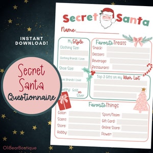 Weihnachtsfragebogen, Weihnachtsfragebogen, Weihnachtsfragebogen, druckbarer Weihnachtsmann, geheimer Weihnachtsmann-Wunschliste, geheimer Weihnachtsmann