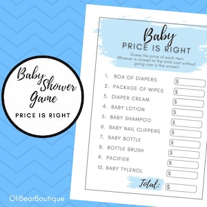 Price is Right Baby Shower Game, Instant Download Baby Shower Game, Modern Baby Shower Theme, Boy Baby Shower, Blue Baby Shower, Printable